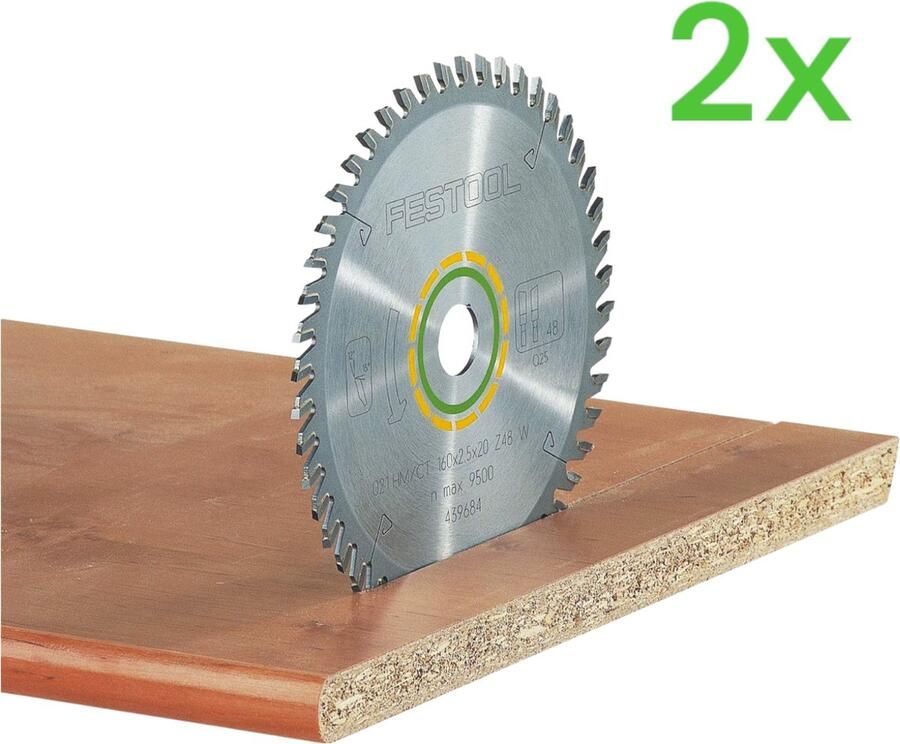 Festool HW 190x2 8x30 W48 cirkelzaagblad WOOD FINE CUT 2 st. ( 2x 486297 ) 190 x 2 8 x 30 mm 48 tanden voor massief hout gecoat gefineerde panelen