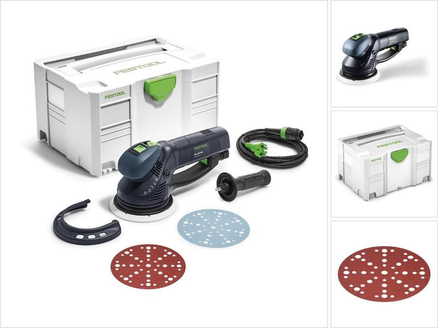 Festool RO 150 FEQ-Plus ROTEX tandwielkast excenterschuurmachine 720W 5mm slag ( 571805 ) in systainer + 50x schuurschijven P150