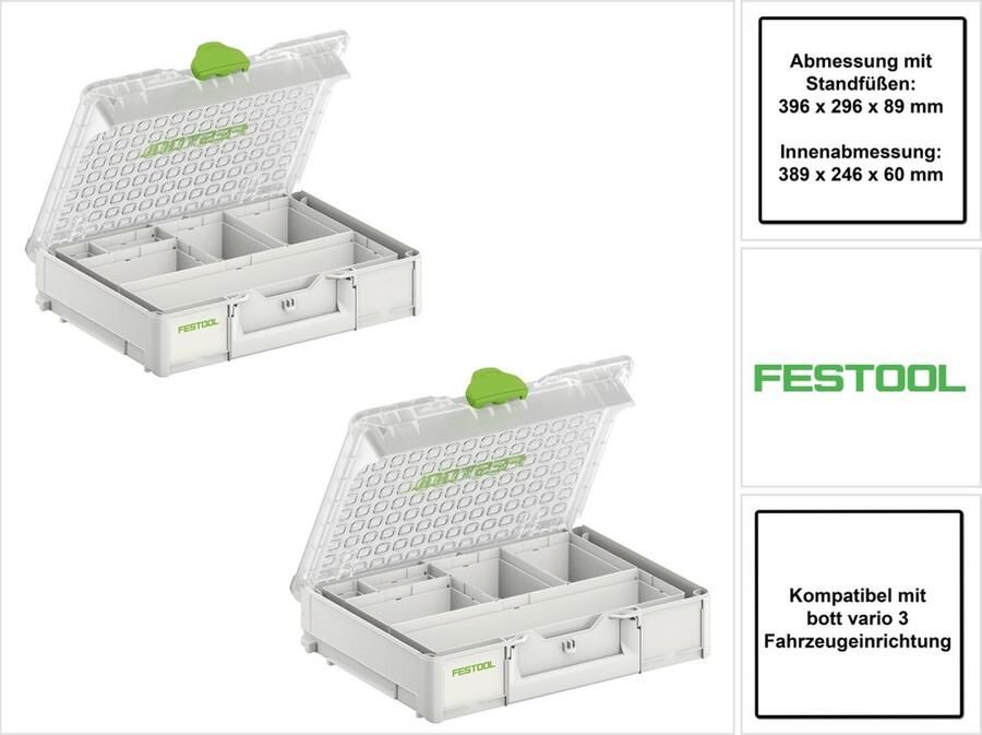Festool Systainer Organiser SYS3 ORG M 89 6xESB 2 stuks ( 2x 204854 ) Kleine onderdelenkoffer met inzetbakjes