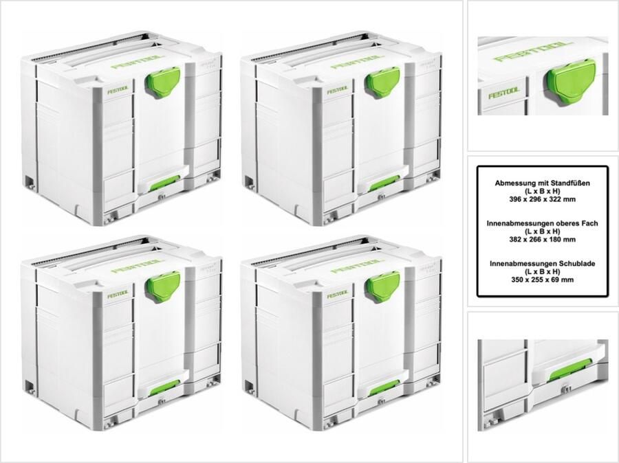 Festool Systainer T-LOC SYS-COMBI 3 gereedschapskoffer 4 st. ( 4x 200118 ) 396 x 296 x 322 mm