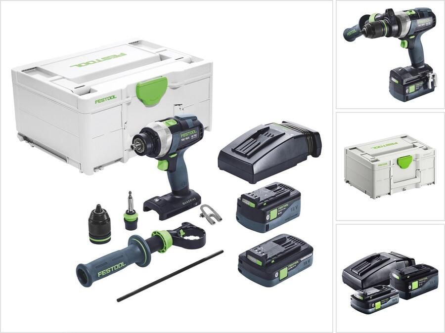 Festool TDC 18 4 5.0 4.0 I-Plus accuschroefboormachine 18 V 75 Nm ( 577649 ) Brushless + 1x accu 4.0 Ah + 1x accu 5.0 Ah + lader + systainer