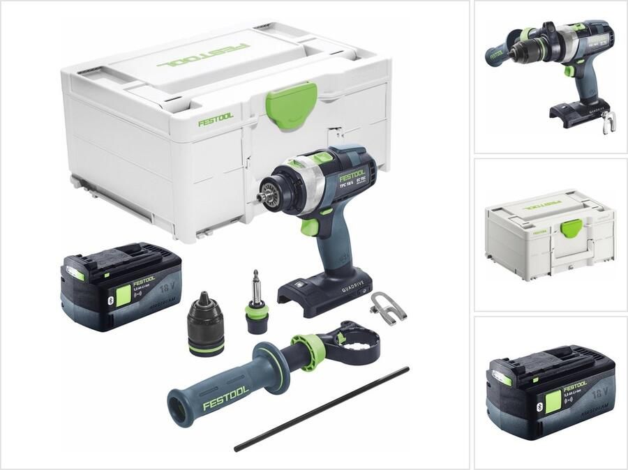 Festool TPC 18 4 I-Basic accu klopboormachine 18 V 75 Nm borstelloos + 1x accu 5.0 Ah + systainer zonder oplader