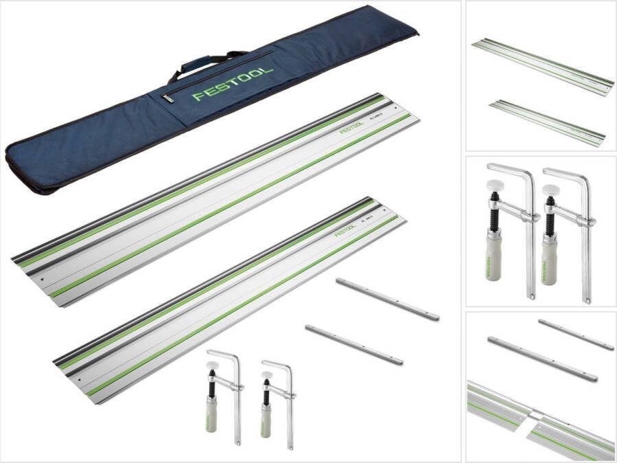 Festool geleiderail set met FS 1400 2 + FS 800 2 + 2x verbindingsstuk + FS-Bag + 2x schroefklem