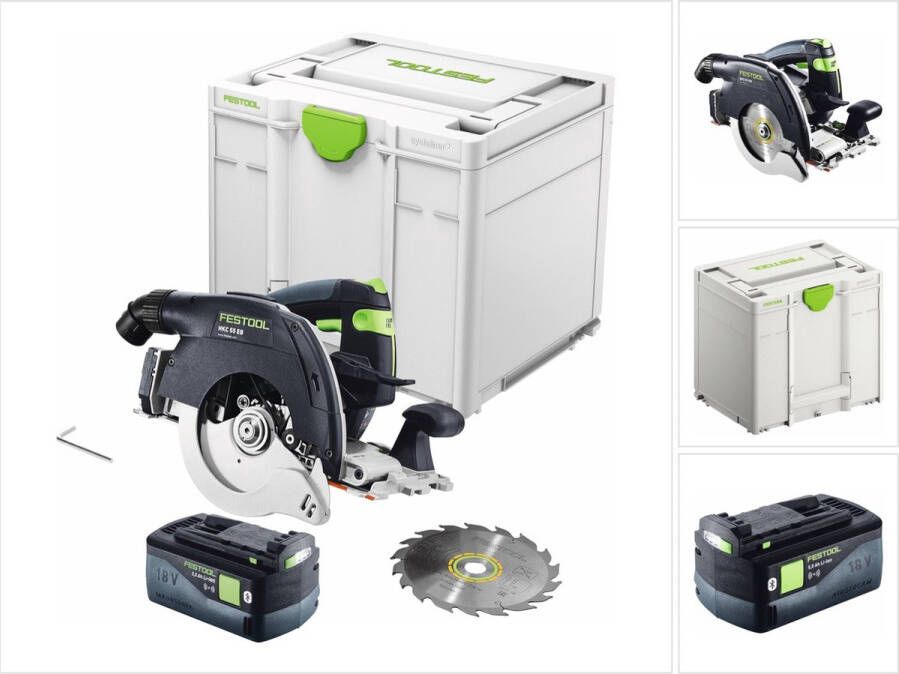 Festool HKC 55 EB-Basic accucirkelzaag 18 V 160 mm borstelloos + 1x accu 5.0 Ah + Systainer zonder oplader