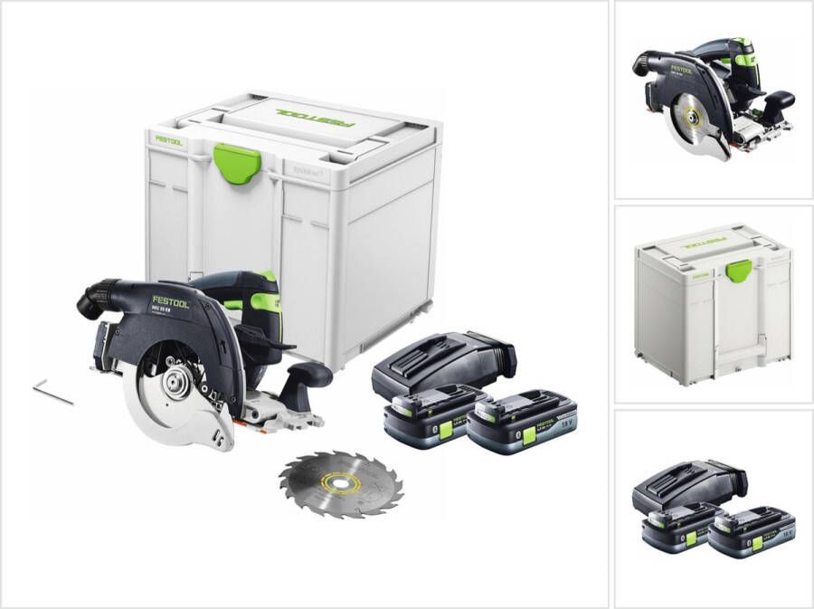 Festool HKC 55 EB-Basic accucirkelzaag 18 V 160 mm borstelloos ( 576163 ) + 2x accu 4.0 Ah + lader + Systainer