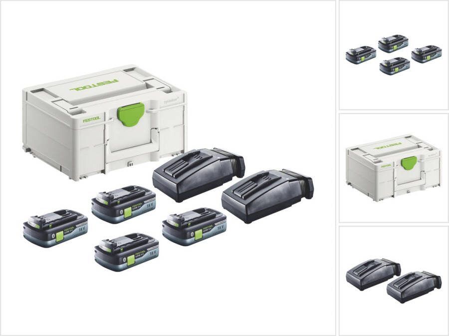 Festool SYS3 ENG 18V 2x4.0 TCL6 Energieset 18 V + 4x accu 4.0 Ah + 2x lader + Systainer