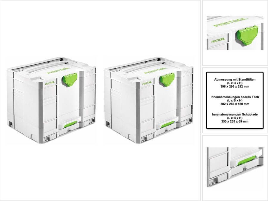 Festool Systainer T-LOC SYS-COMBI 3 gereedschapskoffer 2 st. ( 2x 200118 ) 396 x 296 x 322 mm