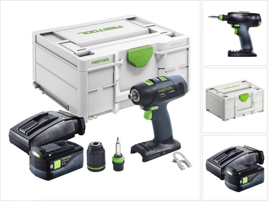 Festool T 18+3 Basic accuschroefboormachine 18 V 50 Nm borstelloos + 1x accu 5.0 Ah + lader + systainer