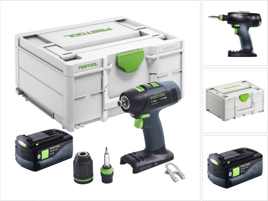 Festool T 18+3 Basic accuschroefboormachine 18 V 50 Nm borstelloos + 1x accu 5.0 Ah + systainer zonder oplader