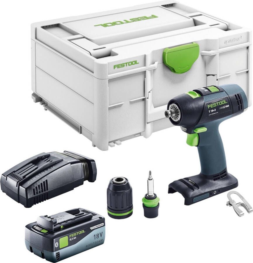 Festool T 18+3 Basic accuschroefboormachine 18 V 50 Nm borstelloos + 1x accu 8.0 Ah + snellader + systainer