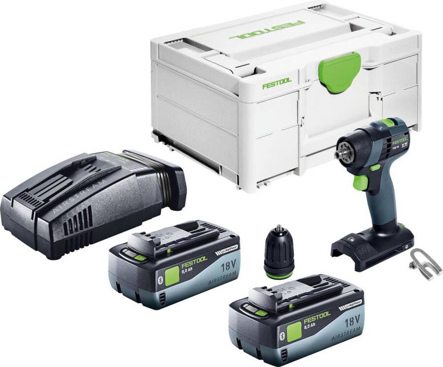 Festool TXS 18-Basic accuschroefboormachine 18 V 40 Nm borstelloos + 2x accu 8.0 Ah + snellader + systainer