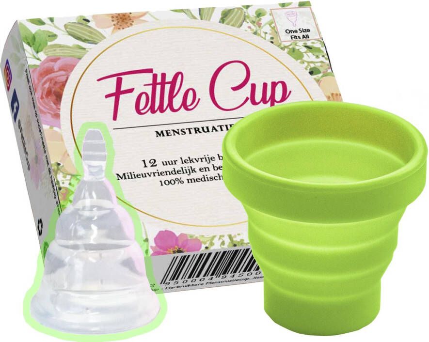 Fettle Cup FettleCup Herbruikbare Menstruatiecup Maat M Menstruatiecups Duurzame Siliconen Menstruatie cup met Menstruatiecup Sterilisator (Groen)