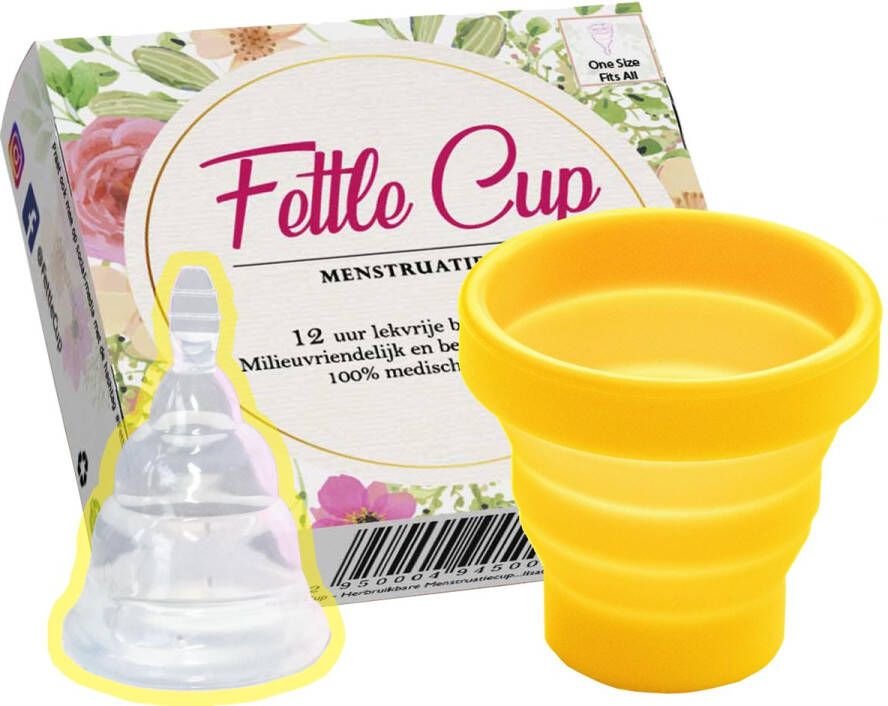 Fettle Cup Herbruikbare Menstruatiecup Invouwbaar Inclusifef Sterilisator Geel