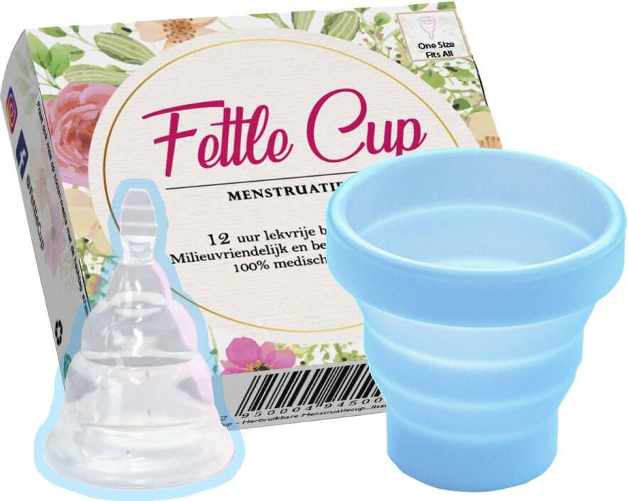 Fettle Cup Herbruikbare Menstruatiecup Invouwbaar Met Sterilisator Blauw