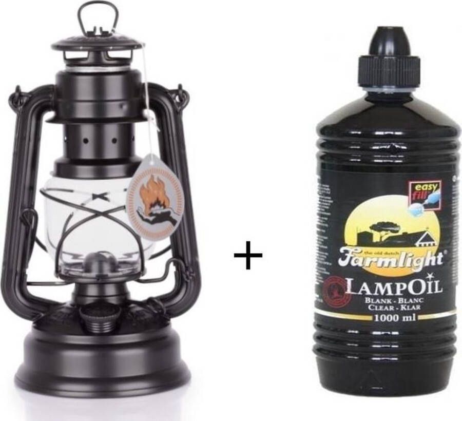 Feuerhand 276 Olielamp Stormlamp Mat Zwart + 1 Liter Farmlight lampolie