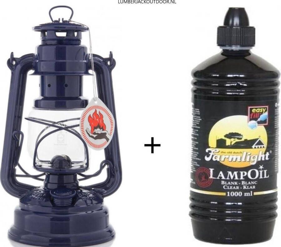 Feuerhand 276 Olielamp Stormlamp Stormlantaarn Kobalt Blauw + 1 Liter Farmlight lampolie