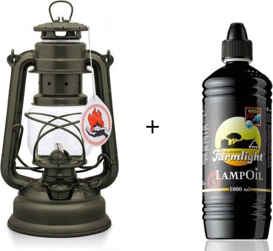 Feuerhand 276 Olielamp Stormlamp Stormlantaarn Olijf groen + 1 liter lampolie