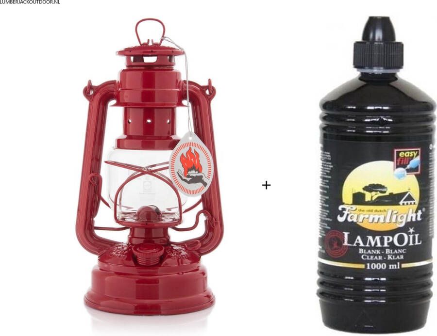 Feuerhand 276 Olielamp Stormlamp Stormlantaarn ruby red + 1 Liter Farmlight lampolie