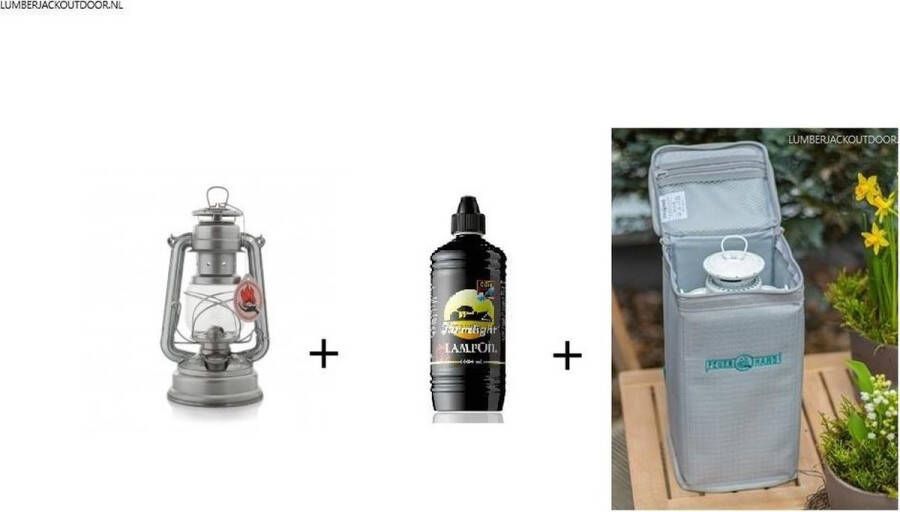 Feuerhand olielamp stormlantaarn verzinkt + Transporttas +1 ltr Farmlight lampolie