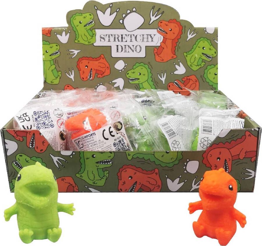 4 Stuks Squishy Mesh Dinosaurus Stressbal Oranje & Groen Stressbal voor Kinderen Speelgoed