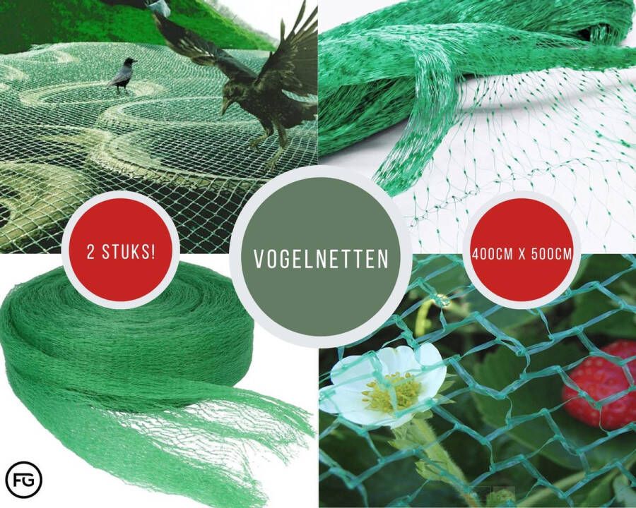 FG Premium Vogelnet 2 stuks Vogelnet 400CM x 500CM Vogelgaas Bird Net Fruitnet Bloemennet Vijvernet Tuinnet Moestuinnet Vijverbescherming Anti-vogel net