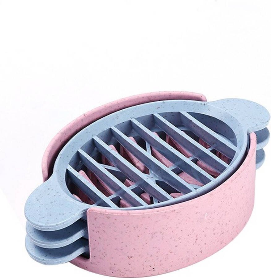 Fiable Eiersnijder 3 in 1 Vaatwasbestendig Ei Snijder Eisnijder Eiersnijders Egg Slicer Multifunctioneel Keukenhulpmiddel Roze + Blauw