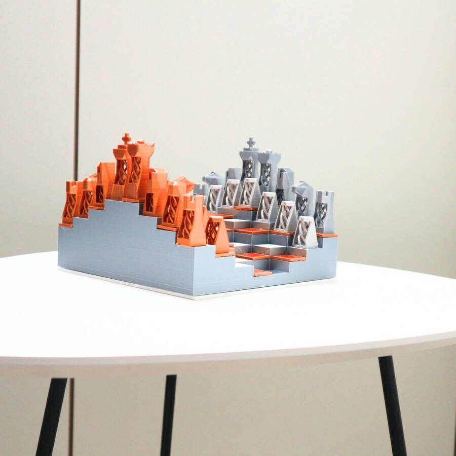 Fiastra Imperiale 3D Schaakbord set bordspellen luxe schaakspel unieke schaakstukken gerecycled plexiglas en gerecycled plastic