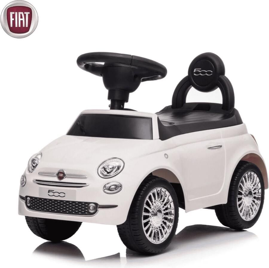 Fiat 500 Loopauto voor Kinderen Wit 1 tot 3 jaar met Opbergbox