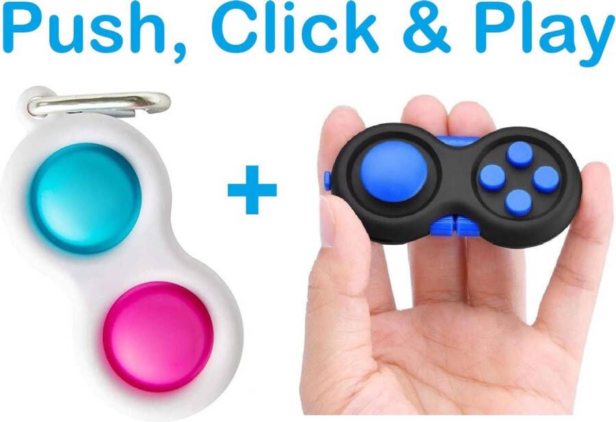 FIDG-IT Simple Dimple & Fidget Pad Blauw Fidget Toys Pakket Pop It Sleutelhanger