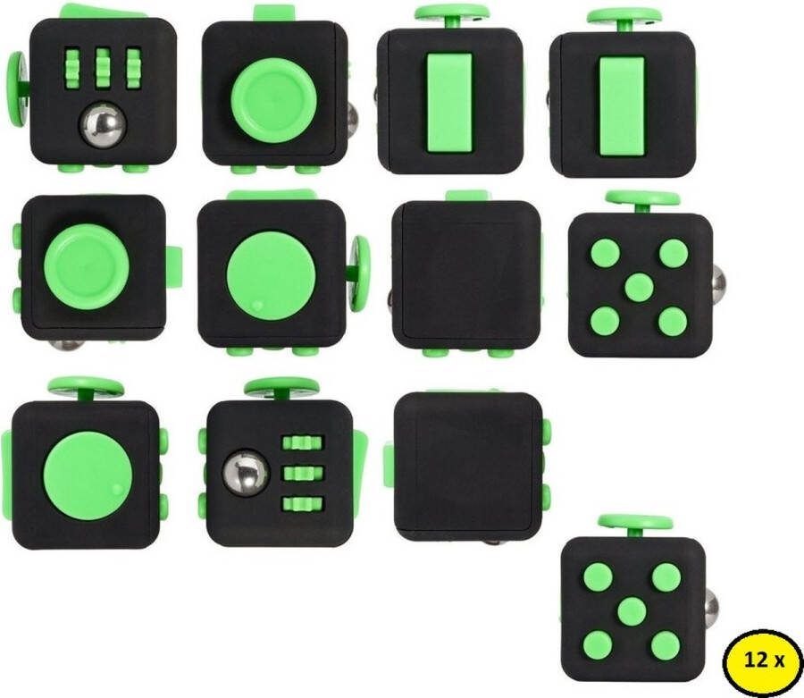 Fidget Toy Wonderprice Fidget Uitdeelpakket 12 Stuks Fidget Cube Kubus Zwart Groen Relief Stress Toys School Werk Onderweg