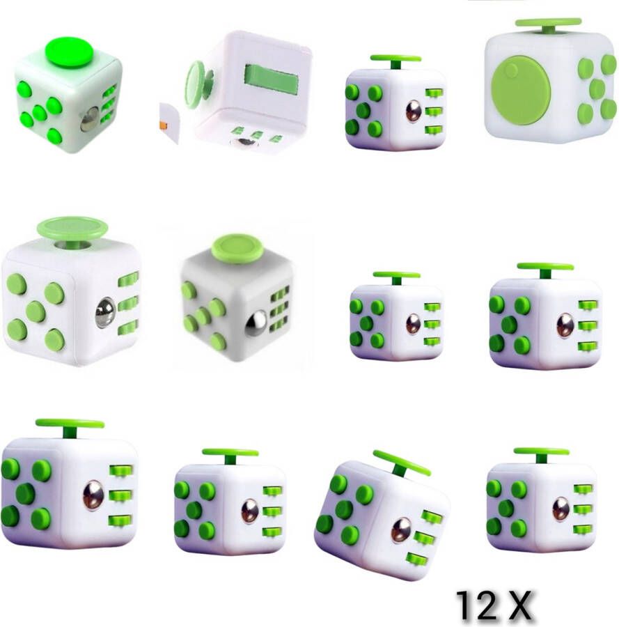 Fidget Toy Wonderprice Fidget Uitdeelpakket 12 Stuks Fidget Cube Kubus Wit Groen Relief Stress Toys School Werk Onderweg