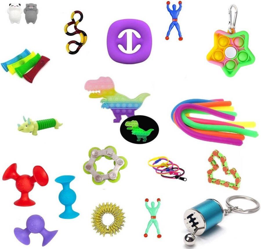 Dado Fidget toys Pakket Pop it Simple Dimple Stressball Squishy Fidget Cube Mochi Squishy Infinity Cube Globbles Monkey Noodles Fidget Toys Set Wacky Track Fidget Pad RANDOM KLEUREN
