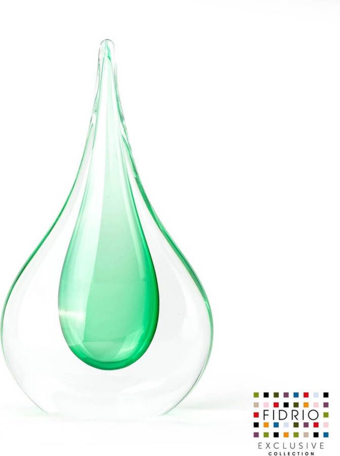 Fidrio Design Beeld Drop groen Massive glas mondgeblazen hoogte 25 cm