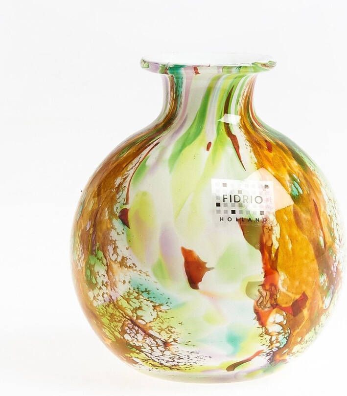 Fidrio Design vaas Bolvase With Neck MIXED COLOURS glas mondgeblazen bloemenvaas diameter 11 cm hoogte 13 cm