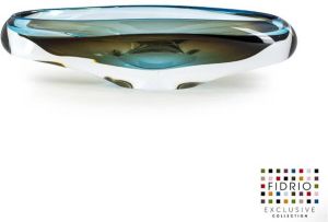 Fidrio Design Schaal Olive turquoise MASSIVE glas mondgeblazen diameter 37 cm hoogte 12 cm
