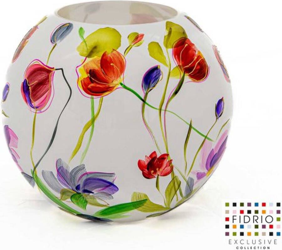 Fidrio Design Vaas Bolvase flowers HANDPAINTED glas mondgeblazen bloemenvaas diameter 25 cm