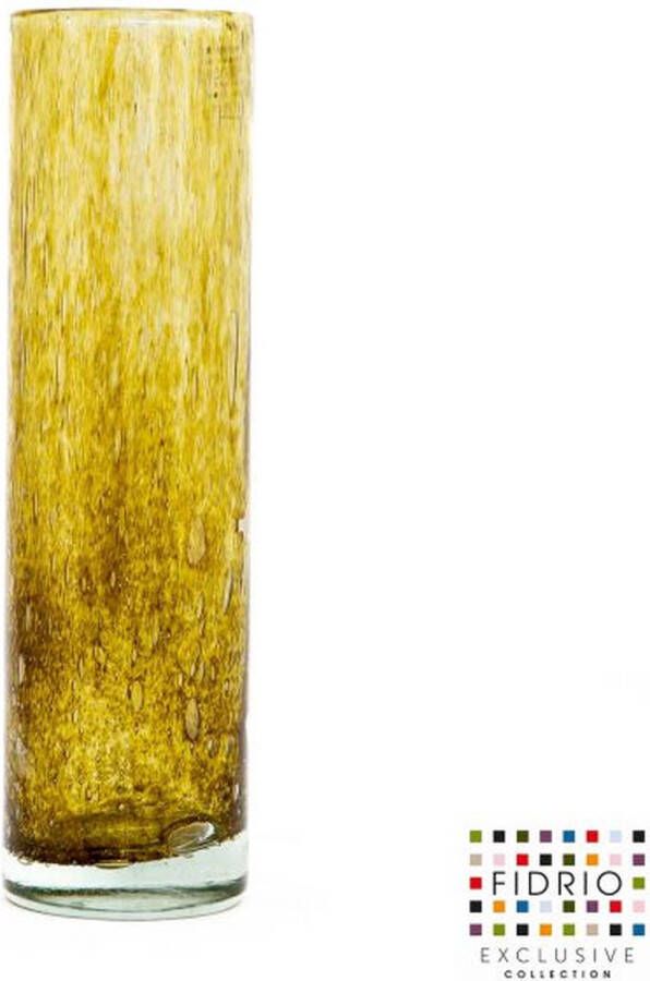 Fidrio Design Vaas Cilinder AMBER BUBBLES glas mondgeblazen bloemenvaas diameter 8 cm hoogte 30 cm