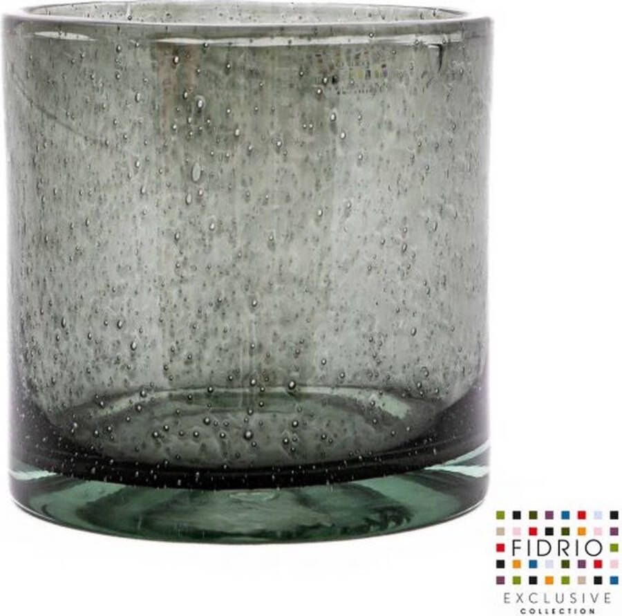 Fidrio Design Vaas Cilinder GREY BUBBLES glas mondgeblazen bloemenvaas diameter 17 cm hoogte 18 cm