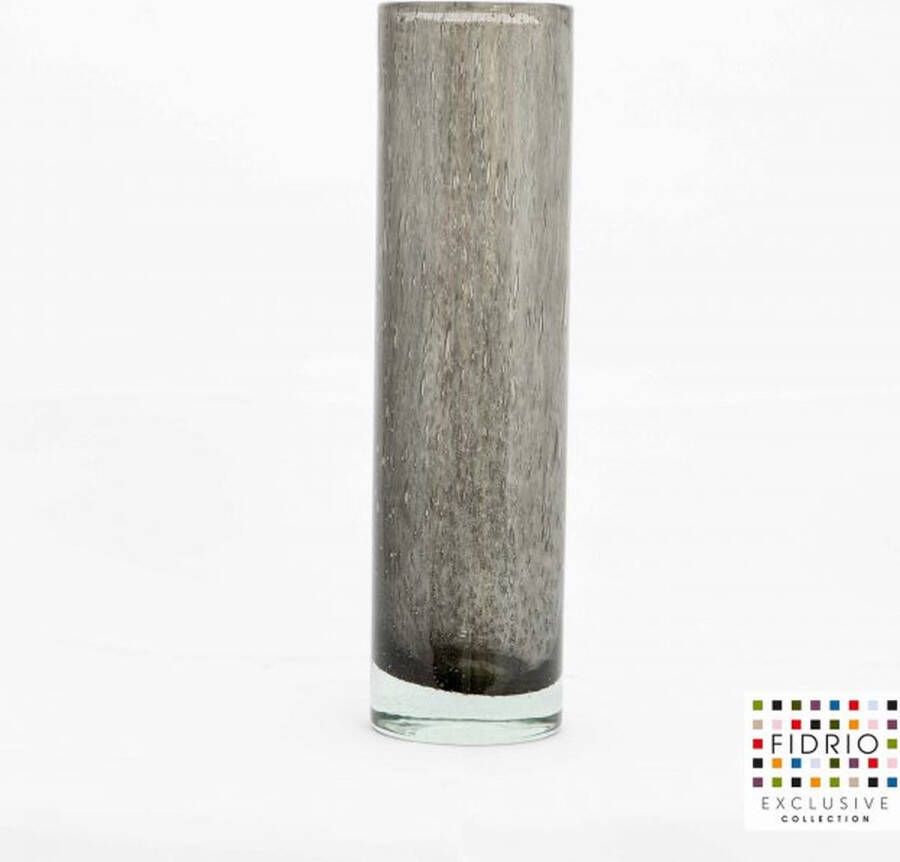 Fidrio Design Vaas Cilinder GREY BUBBLES glas mondgeblazen bloemenvaas diameter 8 cm hoogte 30 cm