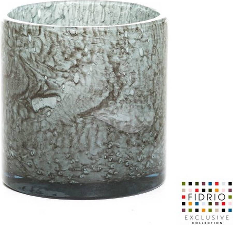 Fidrio Design Vaas Cilinder ROCKY GREY glas mondgeblazen bloemenvaas diameter 17 cm hoogte 18 cm