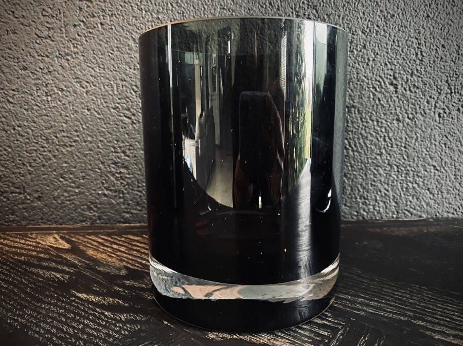Fidrio Vaas Kaarsenhouder 15x12cm Cilinder Glas- Zwart grijs