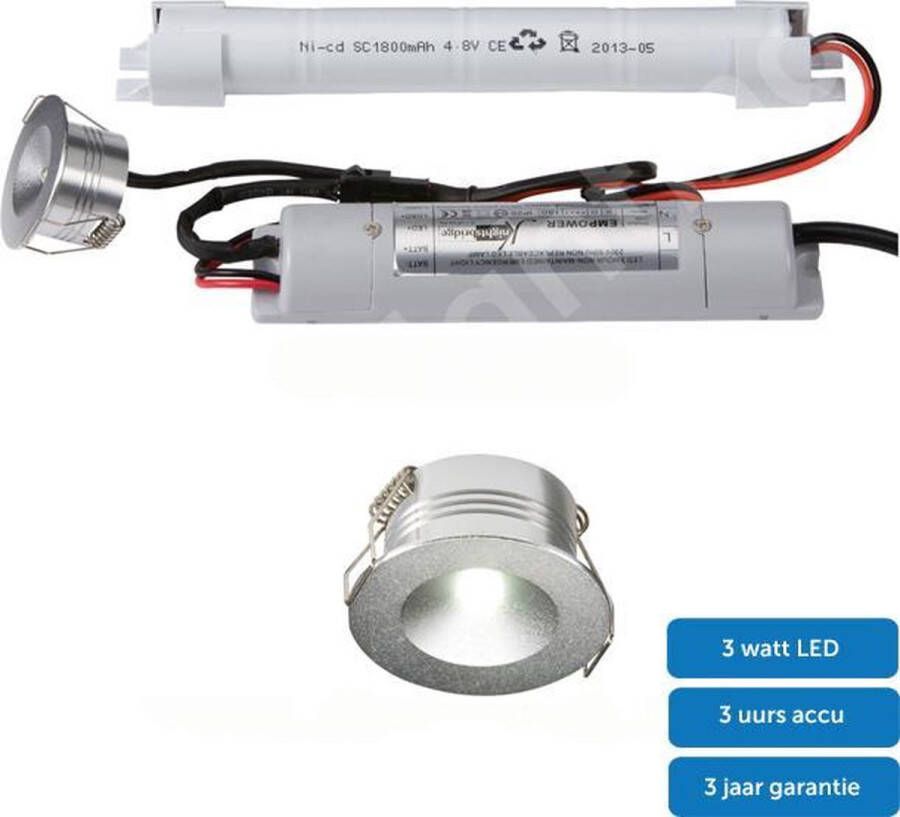 Fifty Lighting Noodverlichting LED inbouw anti-paniek zilver