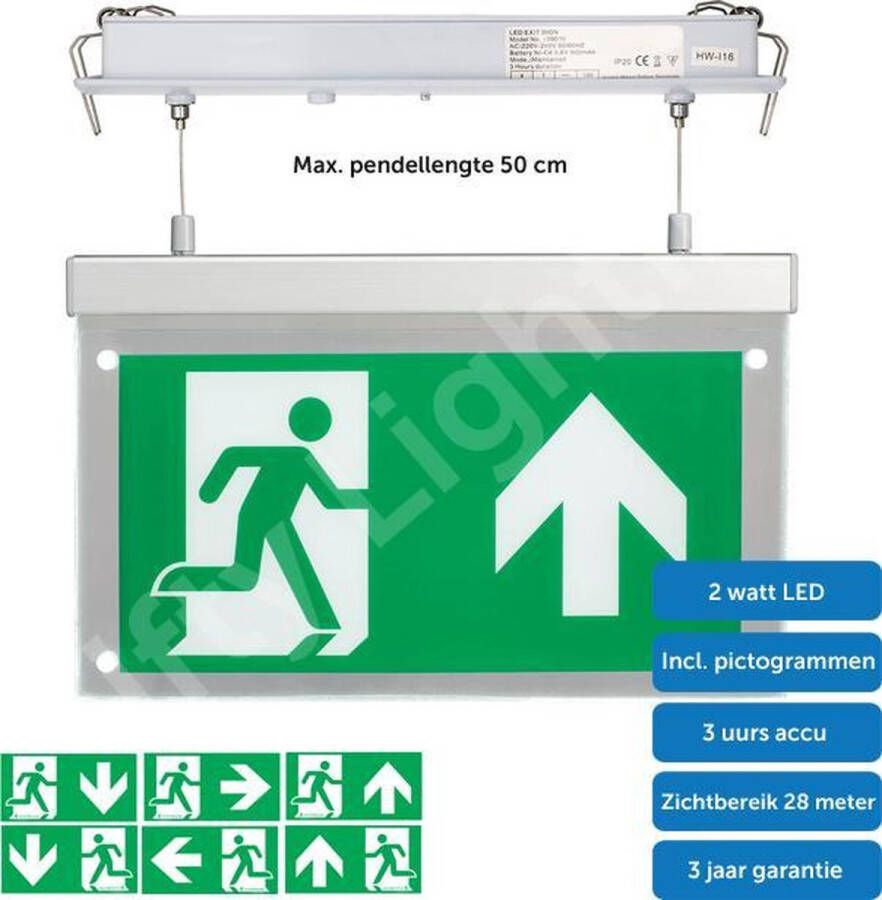 Fifty Lighting Noodverlichting vluchtwegsignalering Inbouw met pendel