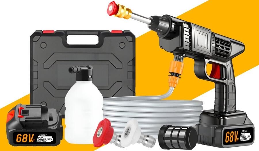 FIGHTER TOOLS Accu-Hogedrukreiniger 30 Bar Draadloze Hogedrukreiniger met 2 x Accu 48V