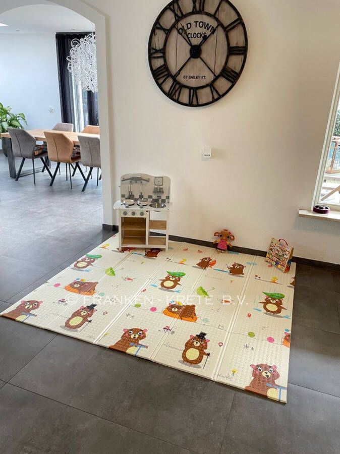 Figuretta Speelmat Baby Kinderen Speelkleed XL Kruipmat Foam Dubbelzijdig Opvouwbaar 180 x 200 cm Beertjes en Treintjes- 1 5 cm dik inclusief opbergtas