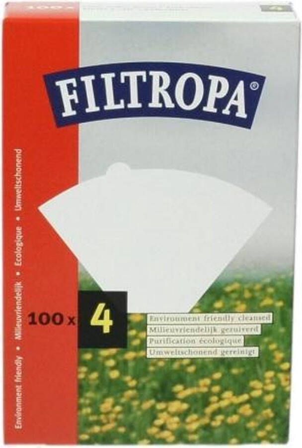 Filtropa koffiefilters verpakking 100 stuks maat Nr.4 wit biologisch