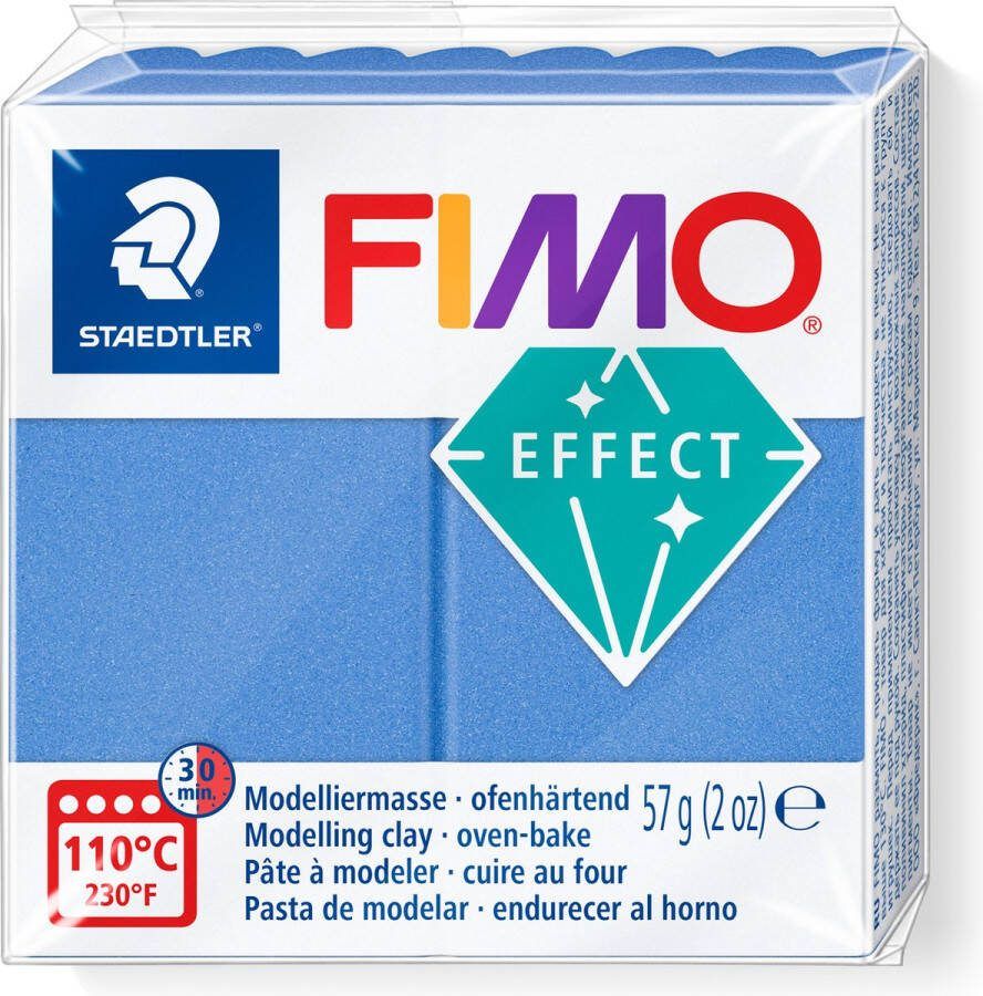 Fimo effect ovenhardende boetseerklei standaard blokje 57 g metallic blauw