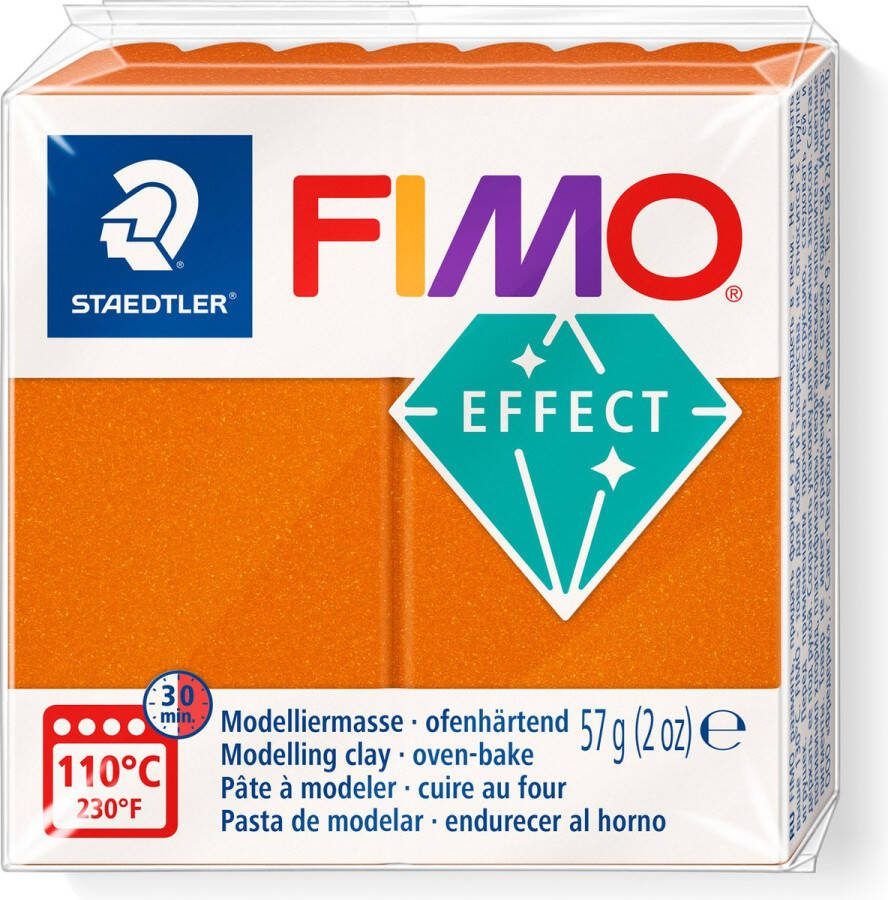 Fimo effect ovenhardende boetseerklei standaard blokje 57 g metallic oranje