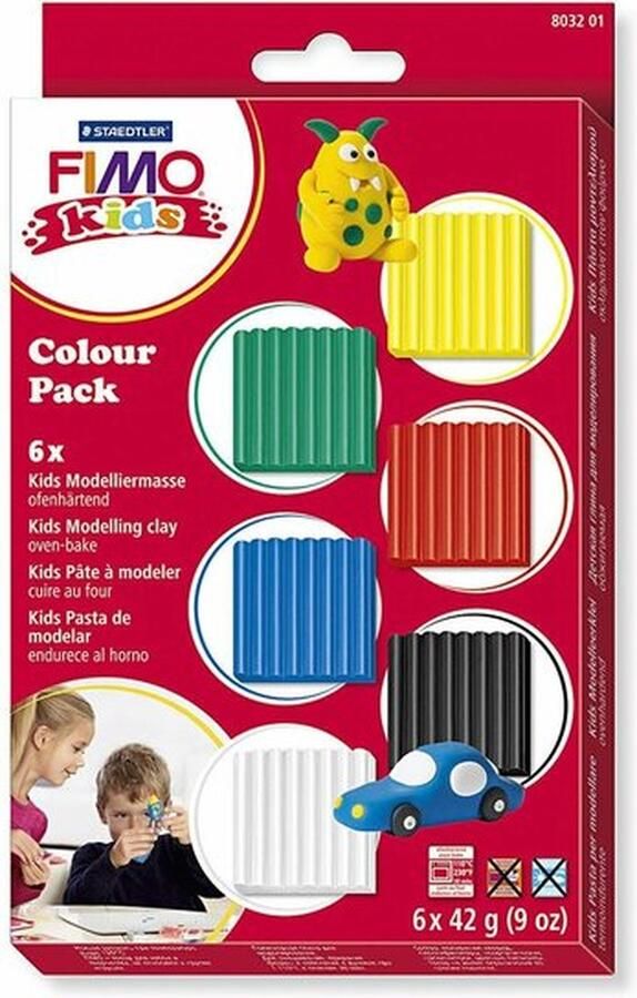 Fimo Kids Boetseerklei Standaard Kleuren Klei Kinderklei Bakklei Kindvriendelijk Zacht En Kneedbaar Standaard Kleuren 42 Gram 6 Pakjes