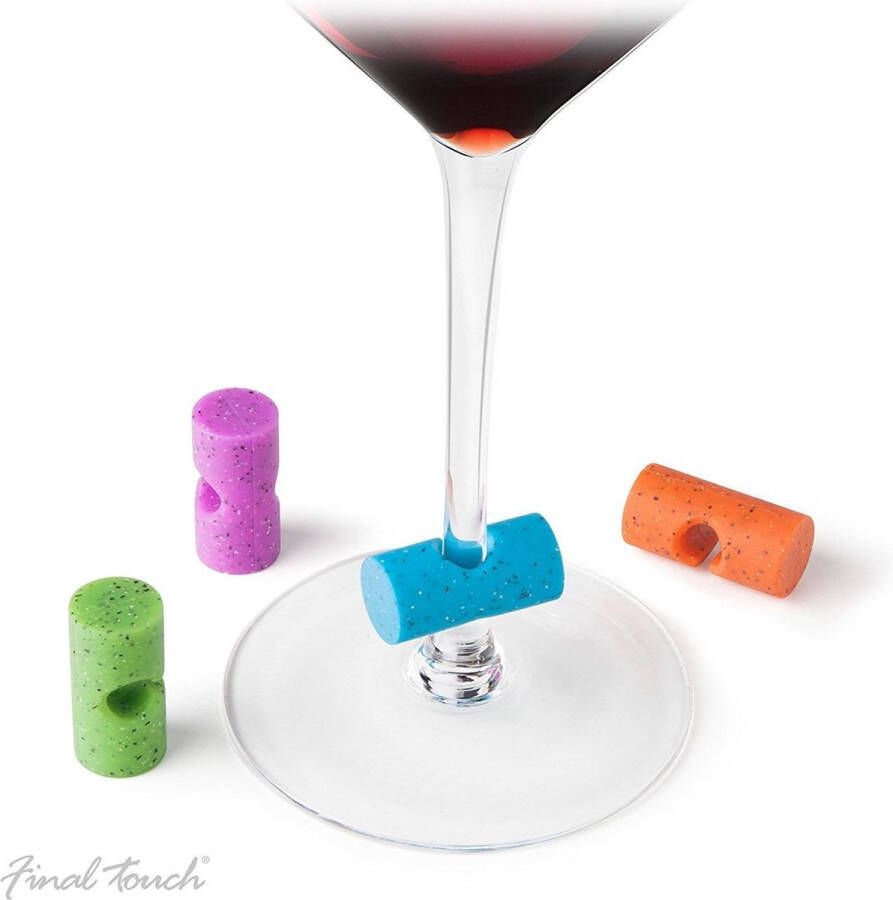 Final Touch Kurk vorm Glasmarkers Wijnglas markers Drinking Buddies Bedels Set van 4